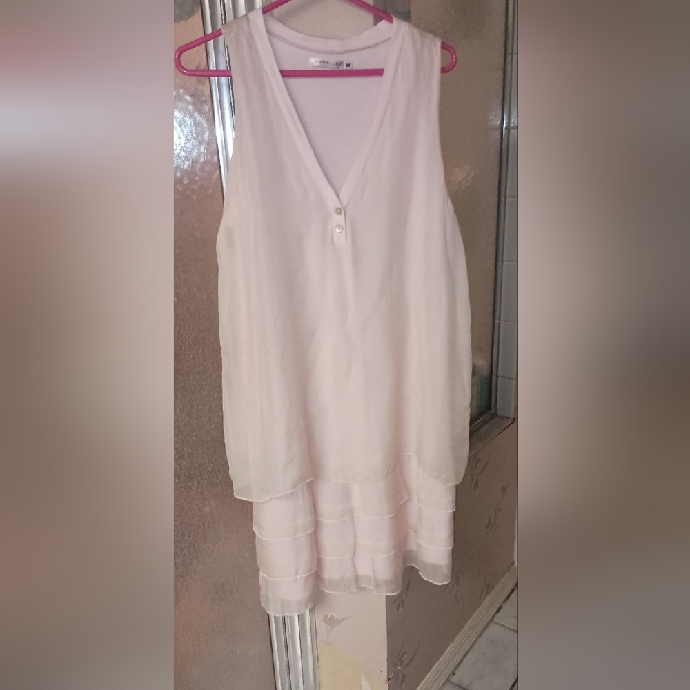 Luna Luz Blush Pink Silk Chiffon Layered dress medium